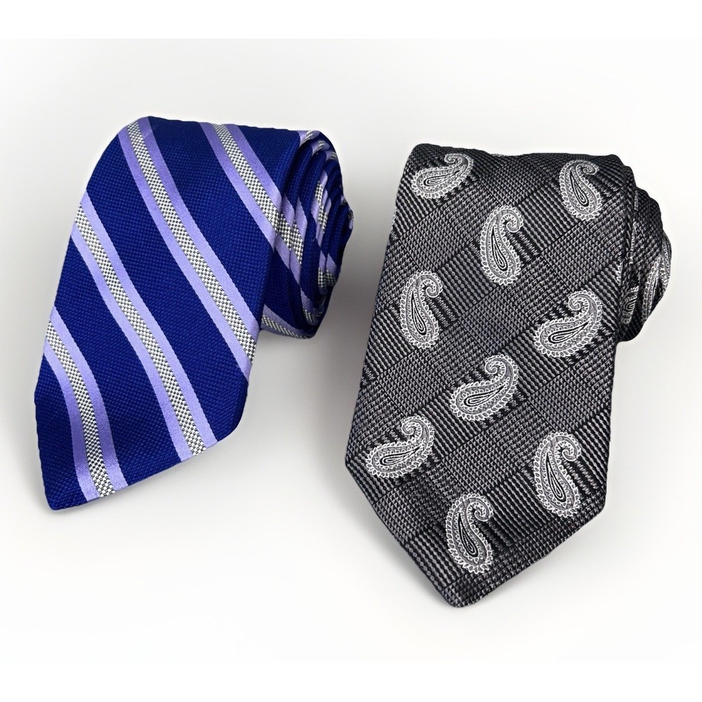 Lot of 2 Cremieux Silk Ties Striped Paisley Handmade USA Blue Gray 61 x 3.5"